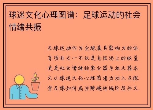 球迷文化心理图谱：足球运动的社会情绪共振